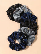 Vintage-Inspired Velvet Gold Star Hair Scrunchies 6-Piece Set