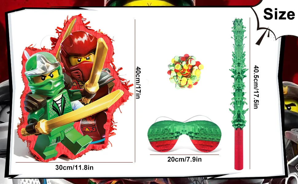 4 Pcs Ninja Party Pinata Bundle-Large Ninja Piñata Blindfold&Pinata Stick etc Ninja Birthday Party Supplies for Boys/Girls