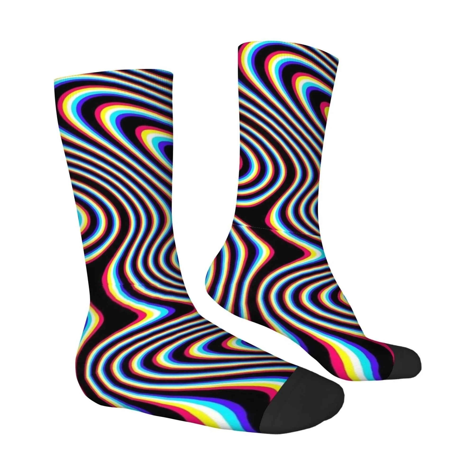 Optical Illusion Fluid Novelty Men's Socks Op Art Crazy Street Hip-Hop Funny Socks Breathable Anti-Slip Casual Sports Socks Gift