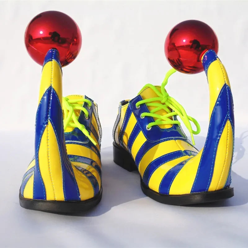 Adults Halloween Clown Cosplay Shoes Funny Circus Club Clown Performance Stripe Clown Shoes With Red Ball Carnival Cosplay Shoes - Big Tim's Magic Emporium