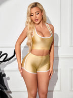 Metallic High-Stretch Crop Tank & Shaping Shorts 2-Piece Activewear Set