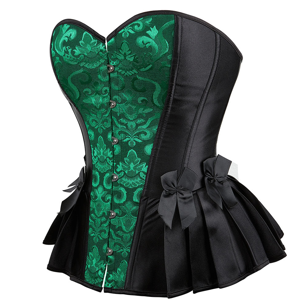 Vintage Gothic Floral Overbust Corset Top Lace Trim Boned Bustier