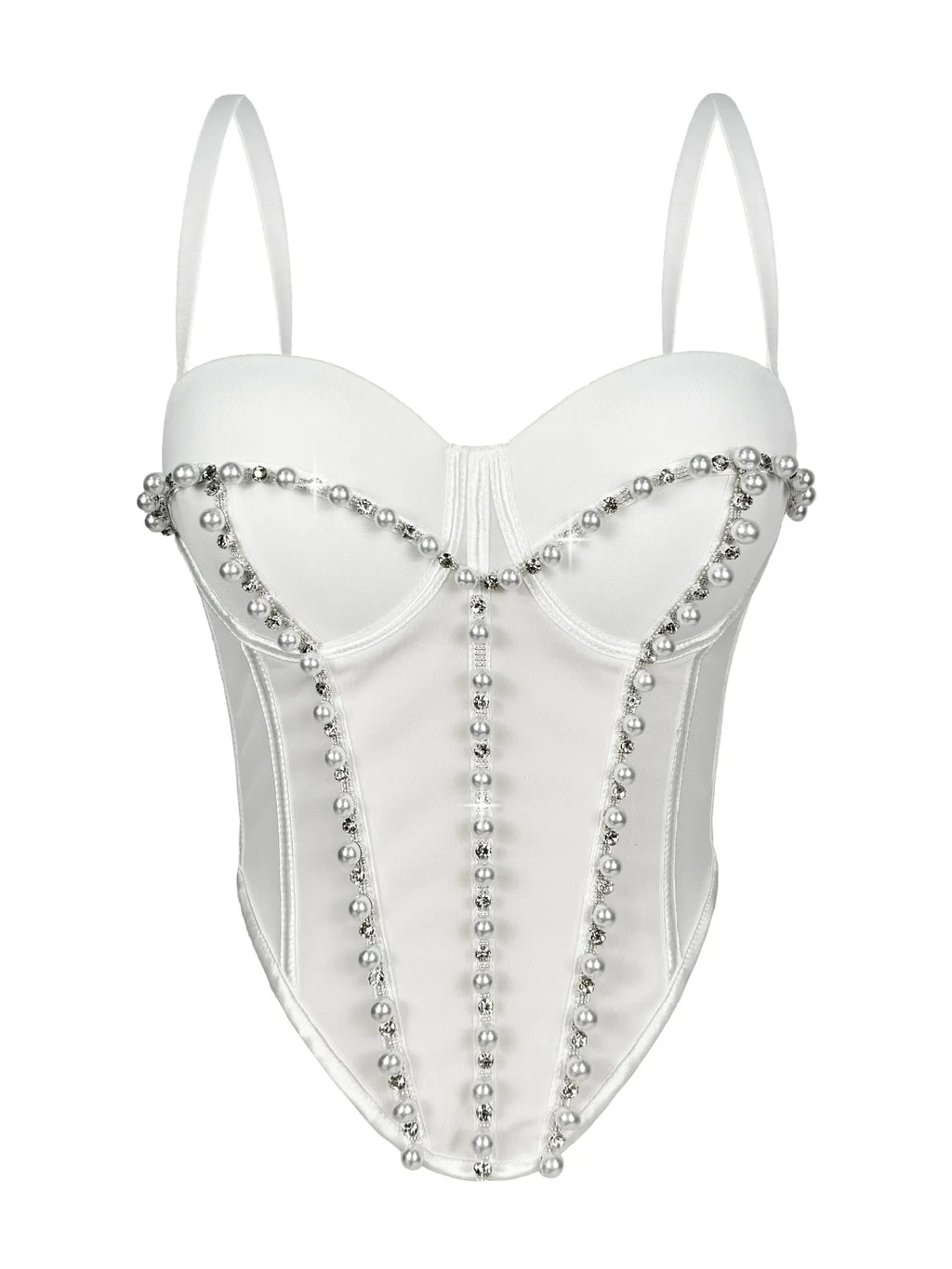 Pearl Embroidered Bustier Corset Crop Top High Street Evening Bralette