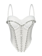 Pearl Embroidered Bustier Corset Crop Top High Street Evening Bralette