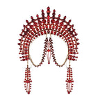 Exaggerated Rhinestone Tassel Crown Headpiece