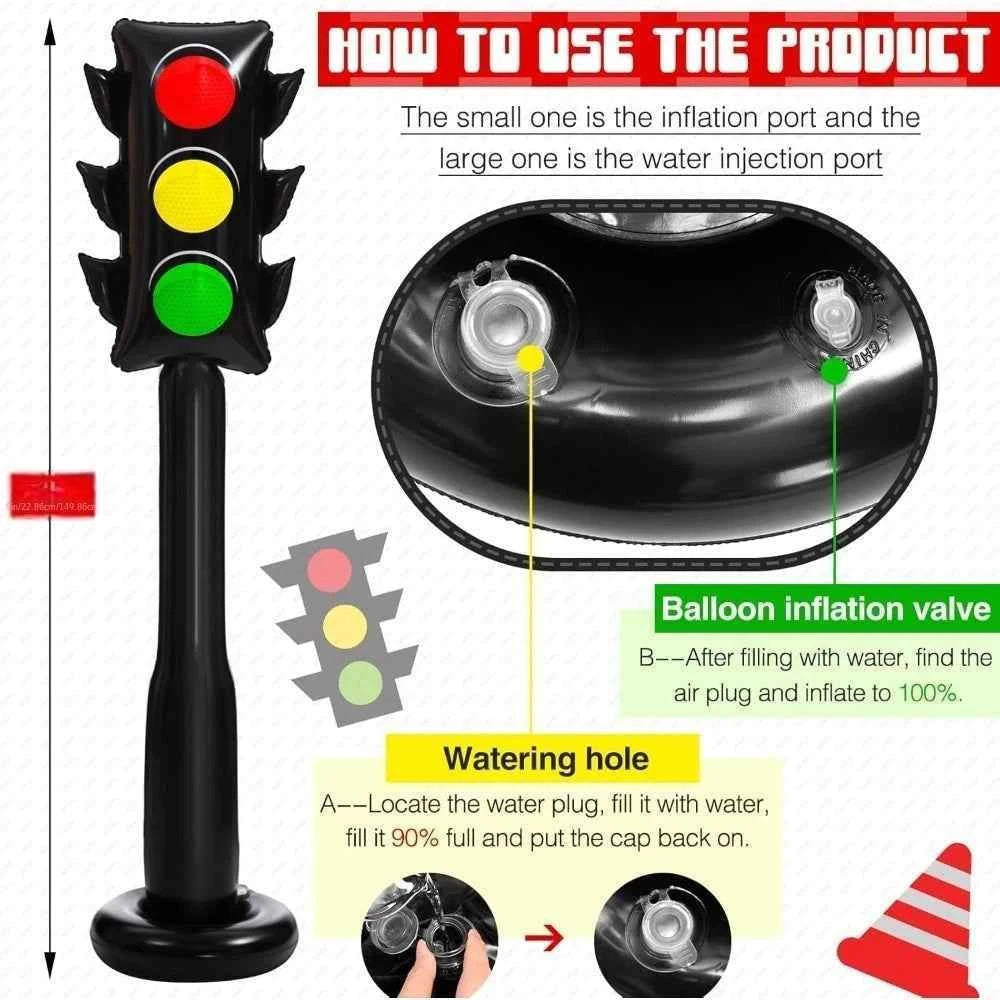 1 59-inch Inflatable PVC Traffic Light Balloon Racing Birthday Party Decor Traffic Light Balloon Vehicle Birthday Party Supplies