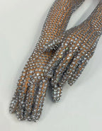 Luxury Full Rhinestones Mesh Long Gloves Women Singer Stage Performance Accessories Celebrity Prom Red Carpet Crystal Mittens
