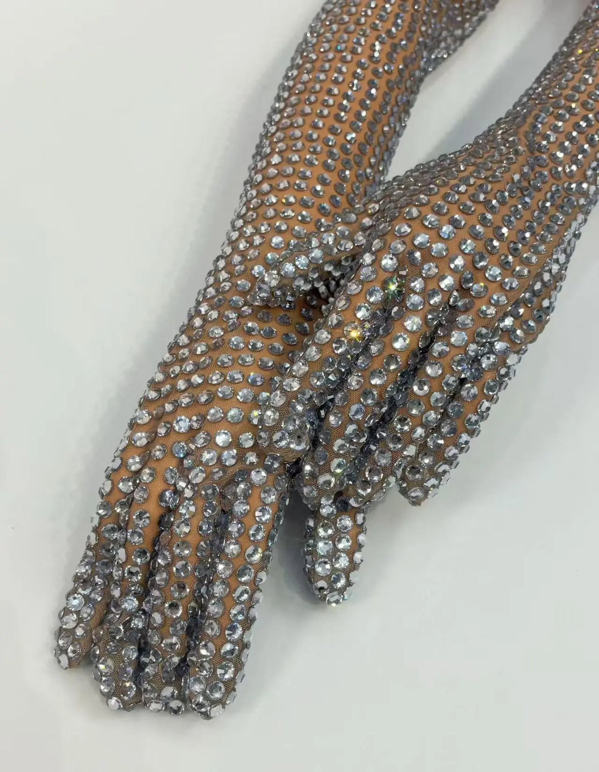 Luxury Full Rhinestones Mesh Long Gloves Women Singer Stage Performance Accessories Celebrity Prom Red Carpet Crystal Mittens