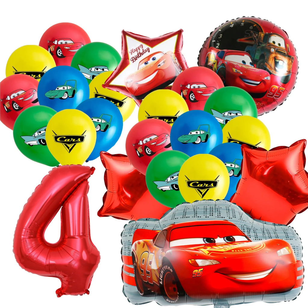 Car-Themed Cartoon Birthday Party Balloon Decoration Package Latex Balloons and Extra-Large Foil Balloons for Birthday Party