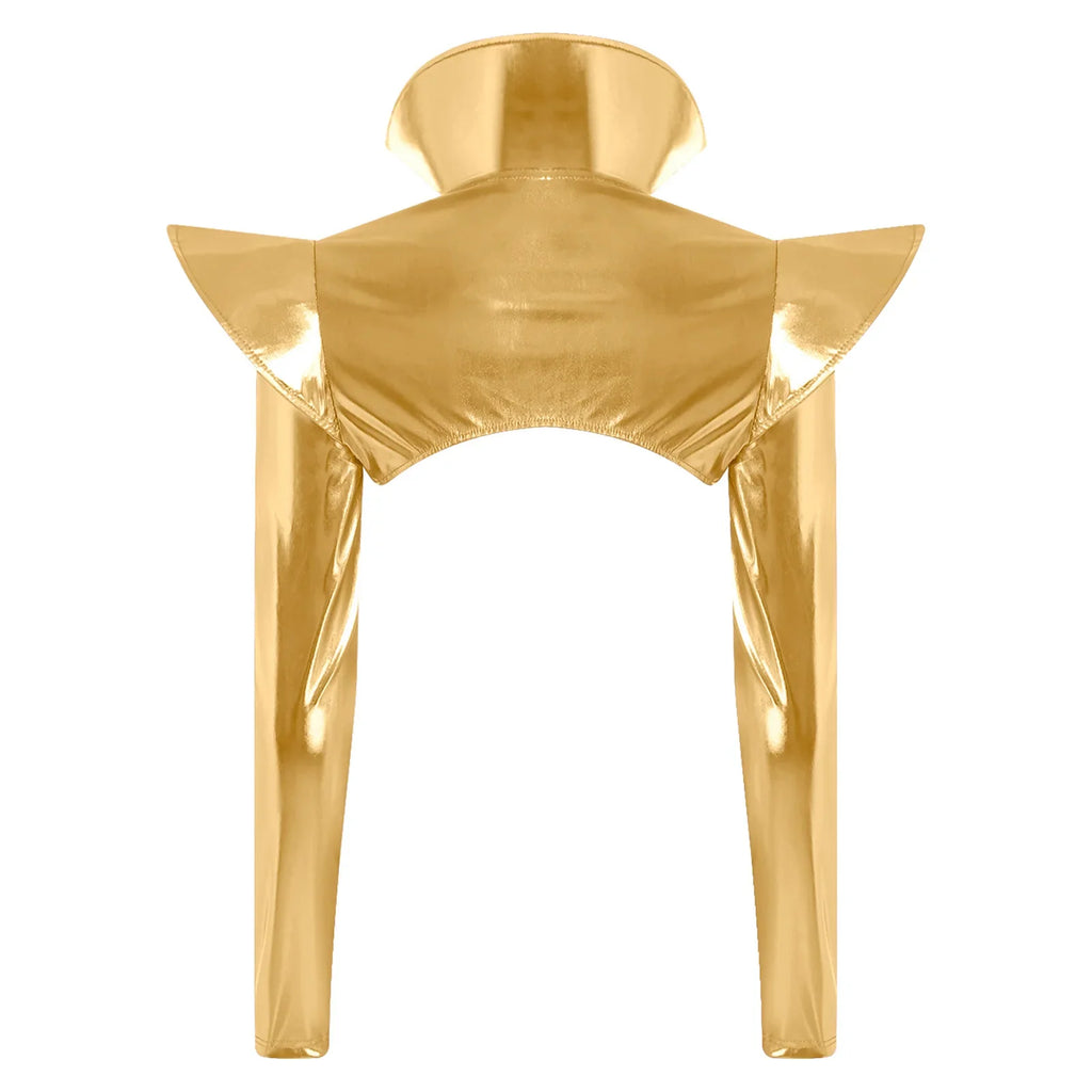 Metallic Shoulder Armor Shrug Crop Top & Sleeves Futuristic Pauldron Stage Costume