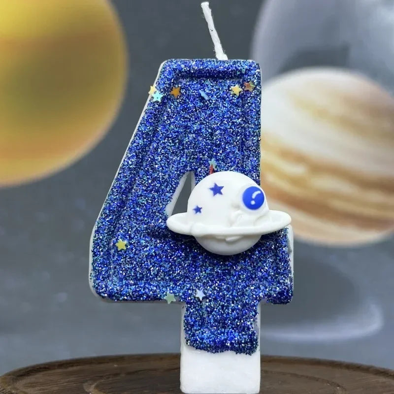 Boys Birthday Number Candle Cake Topper Blue Planetary Universe Children Baby Party One Year Old Dessert Decor Baking Supplies