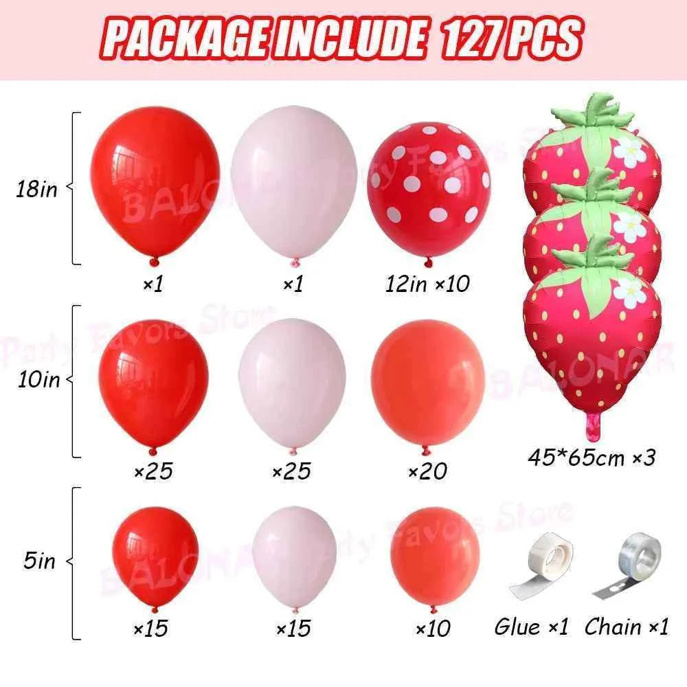 127Pcs Strawberry Balloon Arch Kit Red Polka Dot Strawberry Foil Balls Fruit Berry 1st Birthday Strawberry Shortcake Party Decor