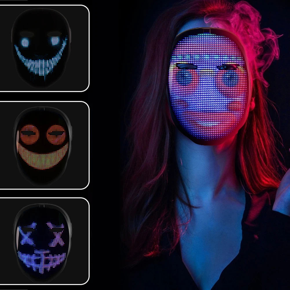 LED Party Mask Bluetooth-connected Programmable USB Charging Glow-in-the-Dark Mask Gestures Sensing Lights Up For Masquerades - Big Tim's Magic Emporium