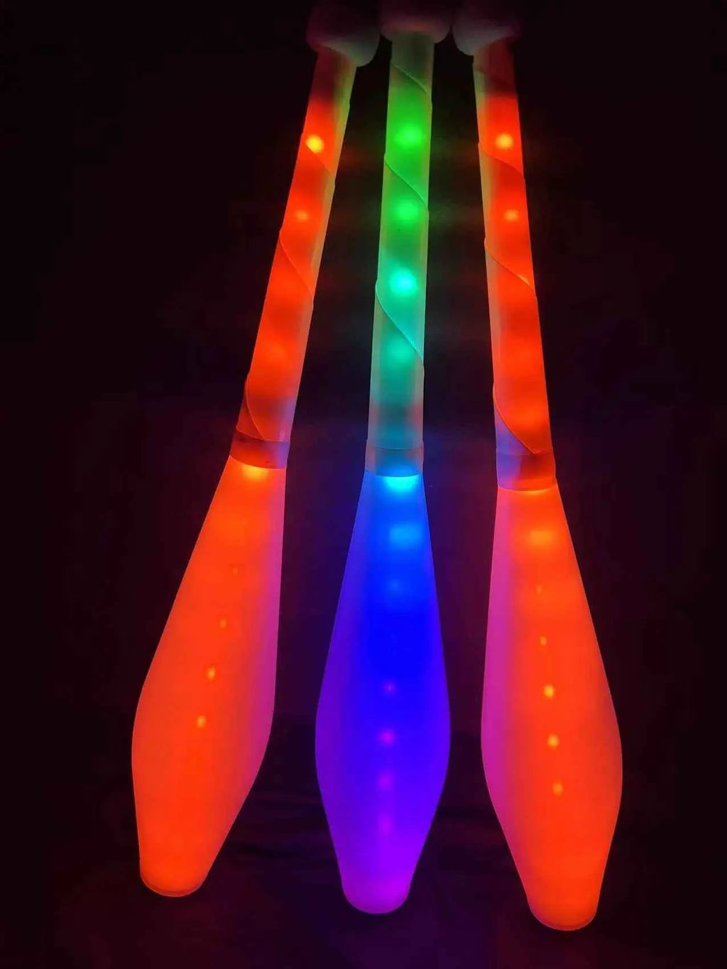 PEHHAH Multi-Color LED Light Up Juggling Club Glowing Clubs for Juggling at Night with Charger and Remote Set of 3 - Big Tim's Magic Emporium