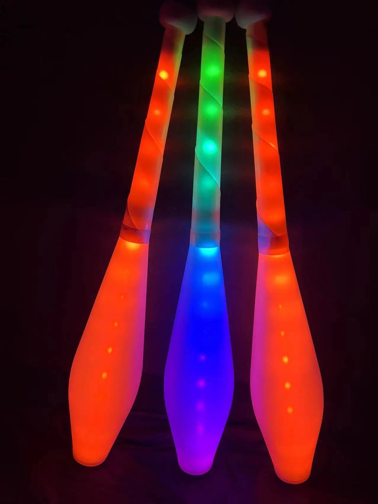 PEHHAH Multi-Color LED Light Up Juggling Club Glowing Clubs for Juggling at Night with Charger and Remote Set of 3
