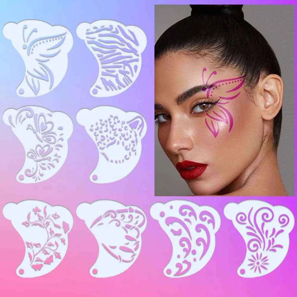 Reusable Face Paint Templates Multiple Pattern Hand Painting Body Art Paint Stencils Decorative Easy Use DIY Makeup Tools Party