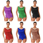 Sparkly Rhinestone & Tassel Fringe Latin Dance Leotard Crew Neck Bodysuit