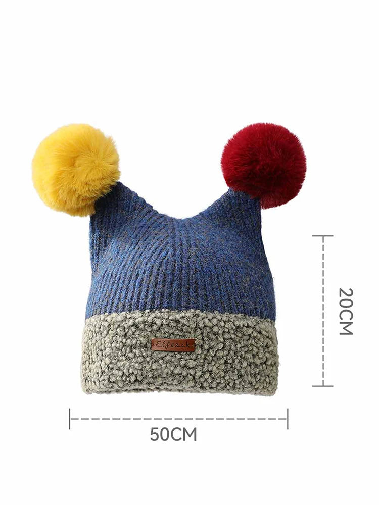 ELFSACK Cute Clown Colorful Pom Pom Warm Knit Beanie For Women - Big Tim's Magic Emporium