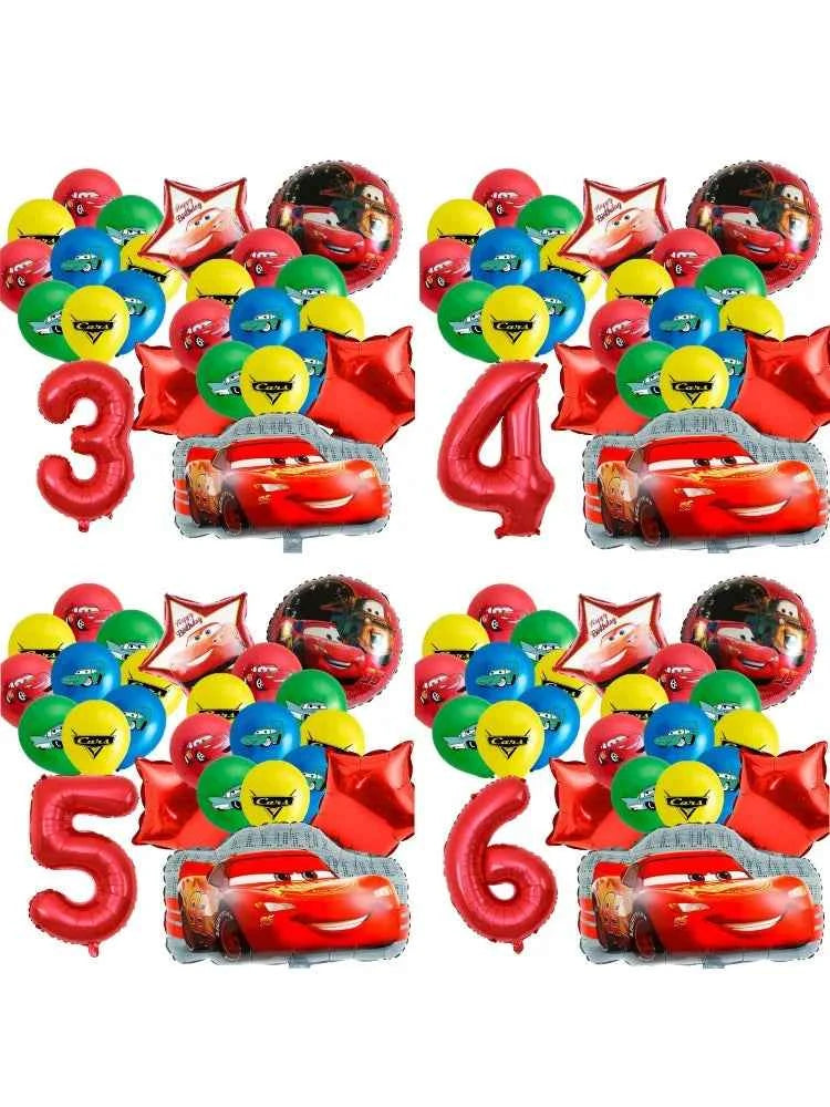 Car-Themed Cartoon Birthday Party Balloon Decoration Package Latex Balloons and Extra-Large Foil Balloons for Birthday Party