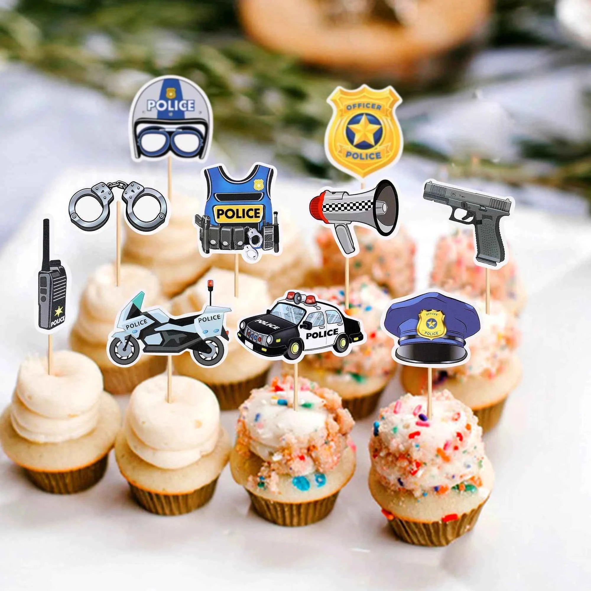10pc Police Cupcake Toppers Policeman Birthday Cupcake Picks Police Cake Decors Baby Shower Police Theme Birthday Party Supplies