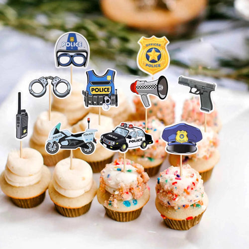 10pc Police Cupcake Toppers Policeman Birthday Cupcake Picks Police Cake Decors Baby Shower Police Theme Birthday Party Supplies