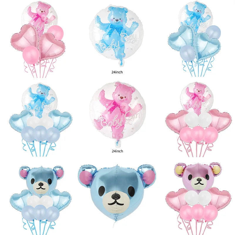 4D Transparent Baby Shower Boy Girl Bear Bubble Ball Kids 1st Birthday Party Blue Pink Helium Balloon Gender Reveal Decoration