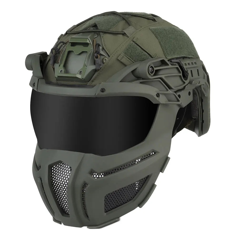 Tactical FAST Helmet Half Face Mask With Flip Goggles Black/Clear 2Pcs Lenses for Hunting Airsoft CS Game Paintball Mask Gear - Big Tim's Magic Emporium