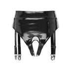 High-Waist Patent Leather Crotchless Thong & Garter Clip Lingerie