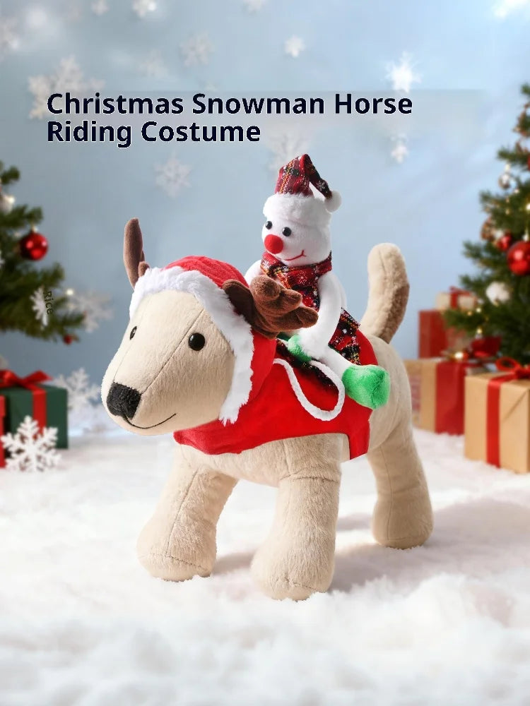 Funny Pet Christmas Snowman Riding Horse Costumes Dressed Up Dogs Cats Puppy Cosplay Party French Bulldog Chihuahua Pet Clothing