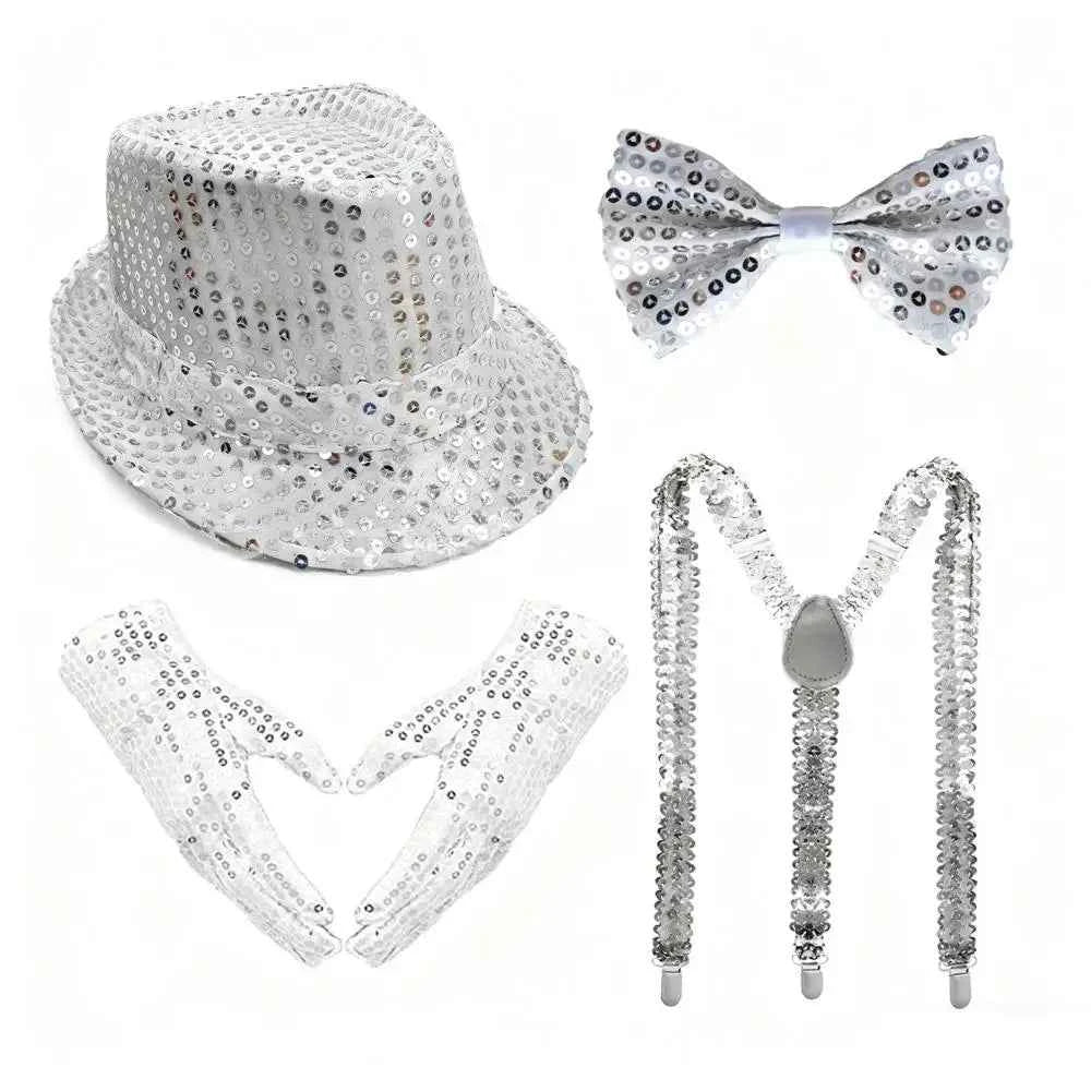 70S Disco Performance Props Sequined Hats Ties Gloves Suspenders Stage Performance Halloween and Christmas Clothing Accessories