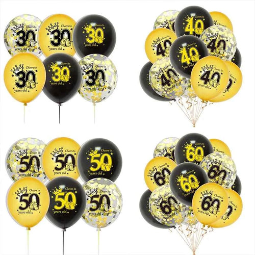 12pcs Happy Birthday Party Balloons 30th 40th 50th 60th Birthday Party Black Gold Latex Balloons Adult Birthday Party Decoration