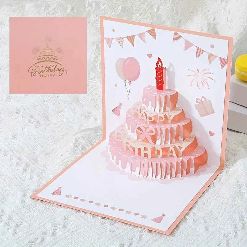 1pc Birthday Greeting Card with a 3D Cake Design, Featuring a Colorful And Cute Pop-Up Style,for Gifts And Includes an Envelope.