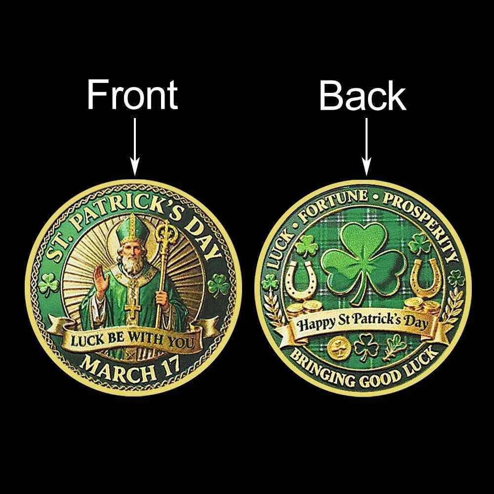 St. Patrick’s Day Commemorative Coin Lucky Four Leaf Clover Metal Challenge Coin March 17 Collectible Gift