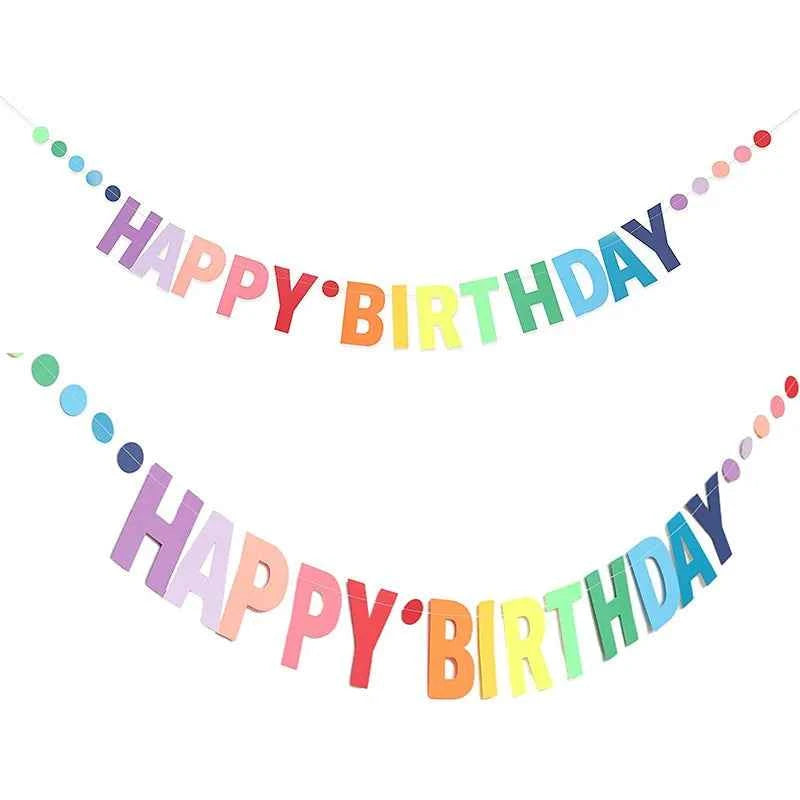 Rainbow Color Happy Birthday Banner Paper Garland Kids 1st Birthday Party Hanging Flags Decoration Rainbow Theme Party Supplies