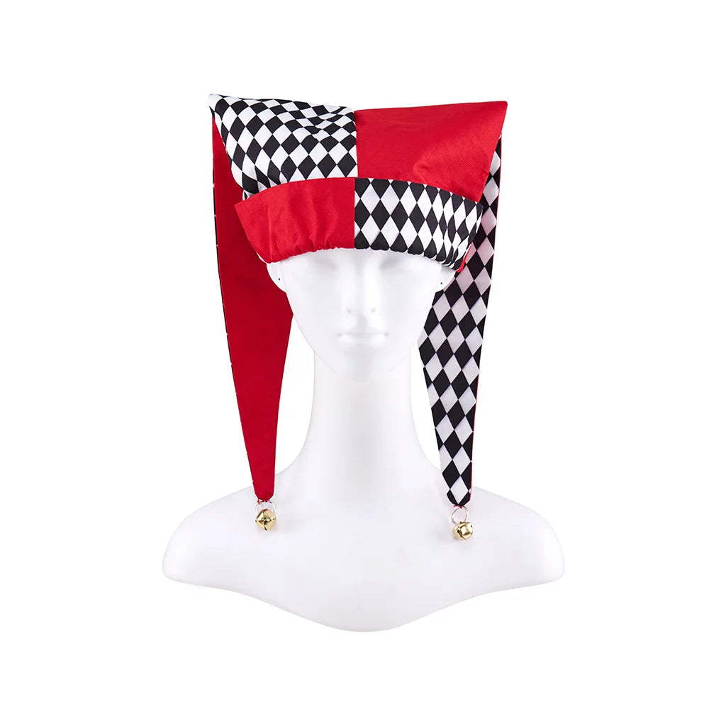 Jester Costume Hat Women Harlequin Jester Halloween Party Fancy Chessboard Lattice Jester Cap With Gold Bells Headpiece - Big Tim's Magic Emporium