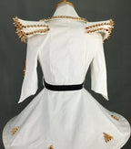 White Faux Leather Studded Stage Dress & Fluffy Skirt Pop Singer Costume Set