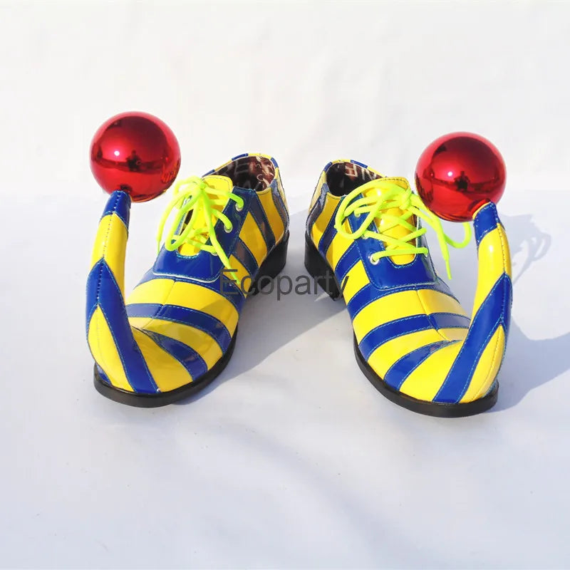 Adults Halloween Clown Cosplay Shoes Funny Circus Club Clown Performance Stripe Clown Shoes With Red Ball Carnival Cosplay Shoes - Big Tim's Magic Emporium