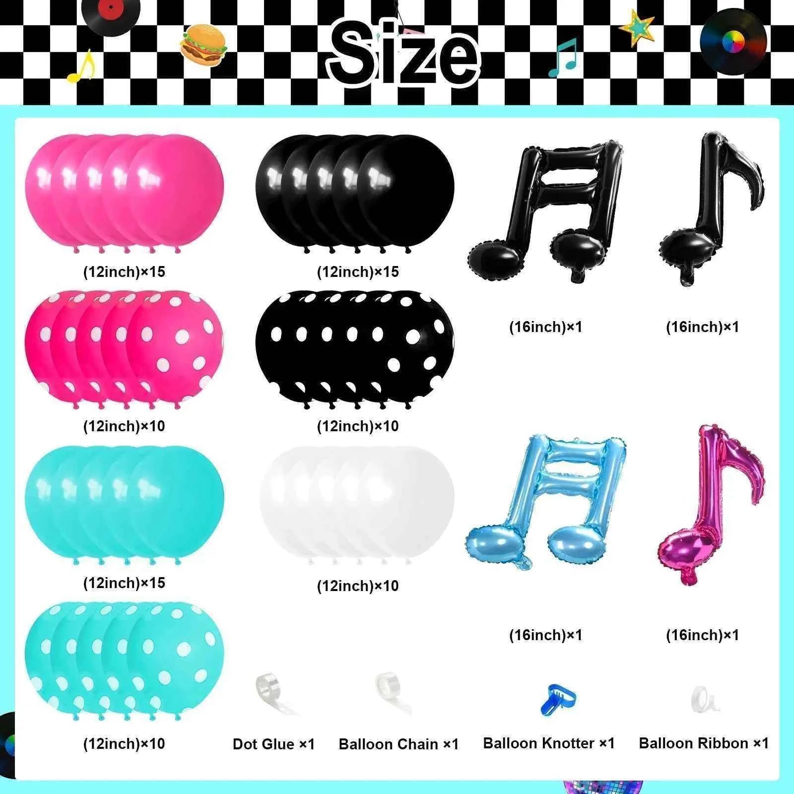 280 Pieces 50s Themed Party Decorations 50s Background Disco Balloon Arch Tableware 50s Music Party Supplies Photo Booth Props