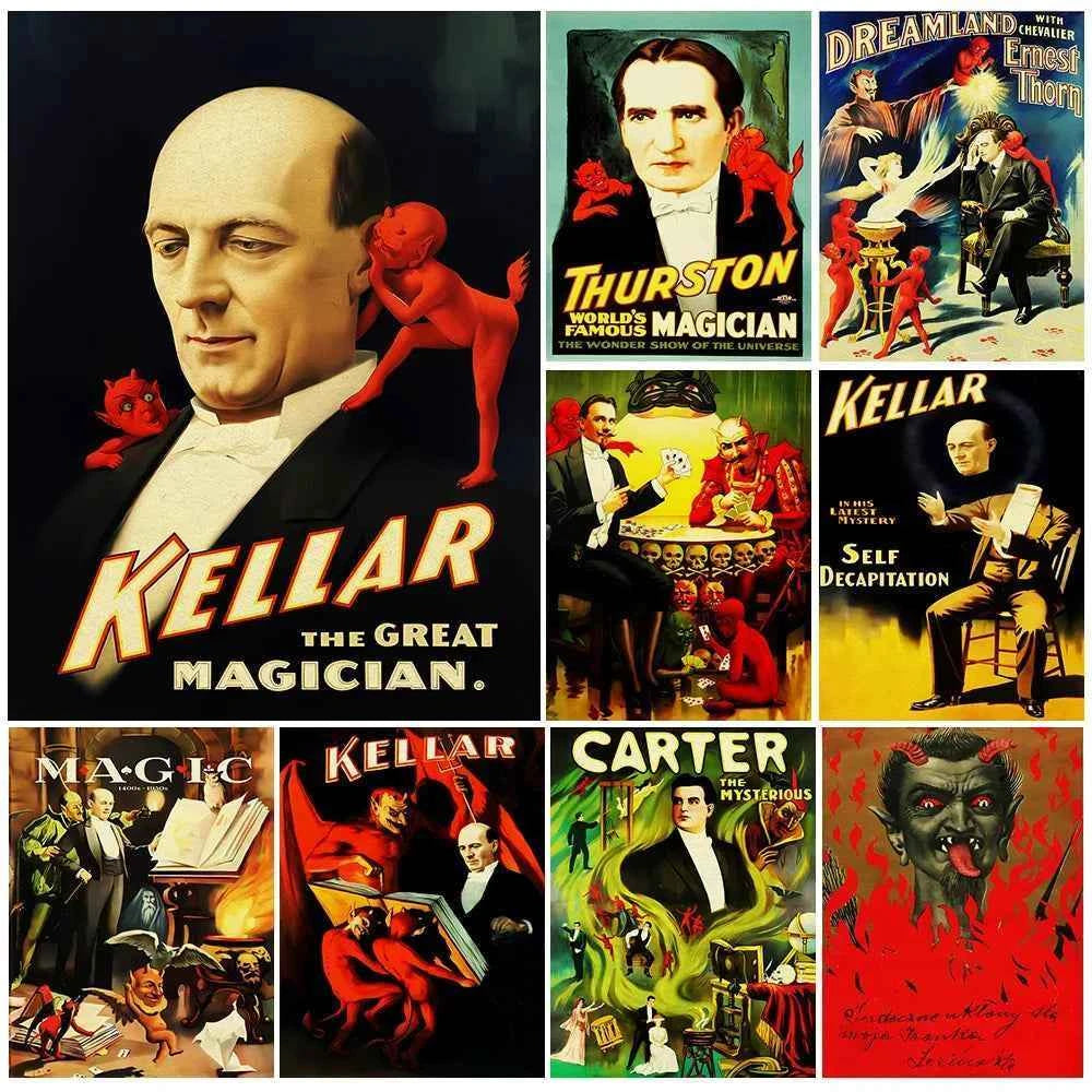 Whispers Of The Devil And The Magician Vintage Wall Art Canvsa Painting,Magician Promotional Vintage Poster And Print Home Decor