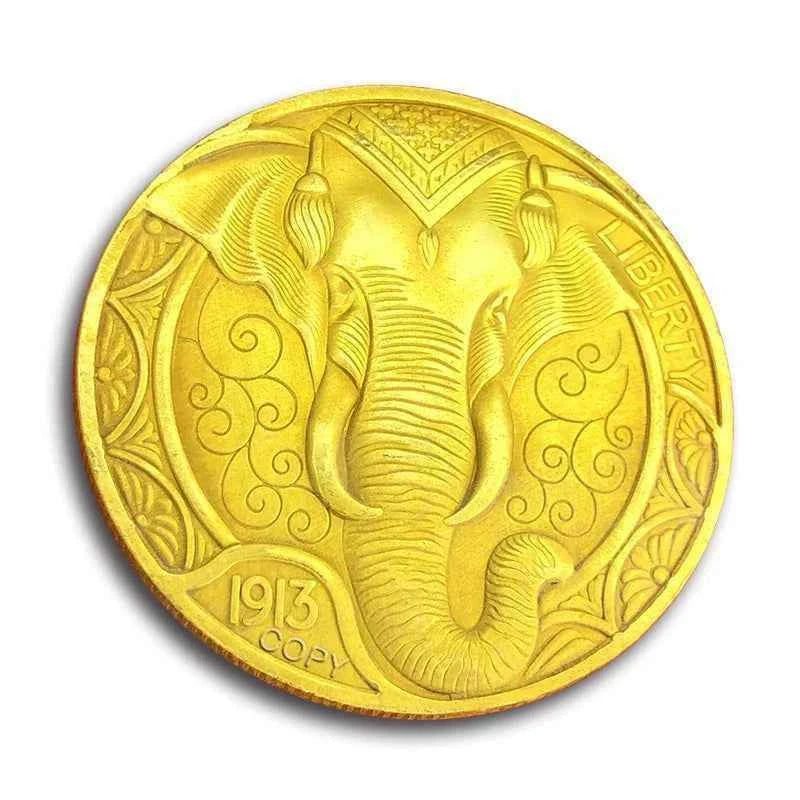 US 1913 Elephant Gold Wandering Hobo Coin, Novelty Home Decoration Replica Coin, Magic Props, Essential for Collectors