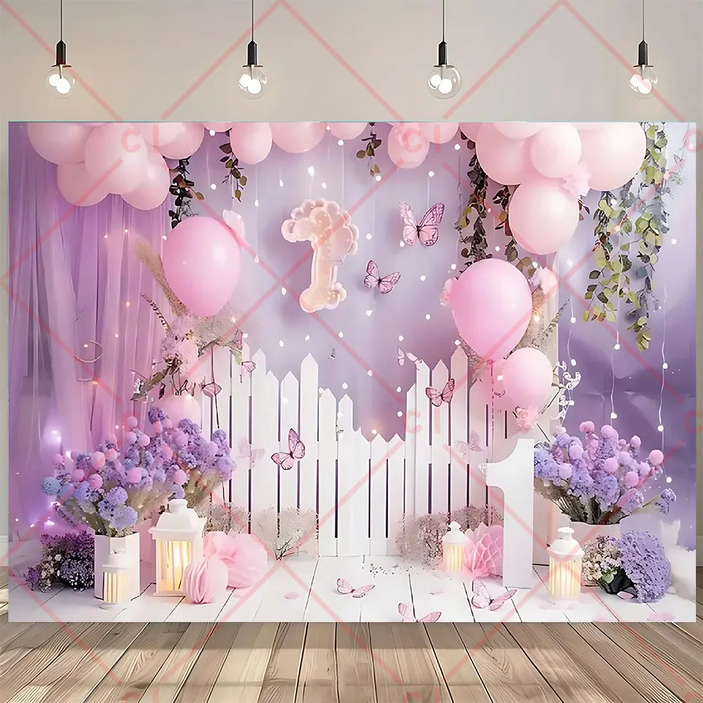 Newborn Baby 1st Birthday Backdrop Pink Blue Balloon Girl Boy Baby Shower Cake Smash Photography Background Decor Photo Studio