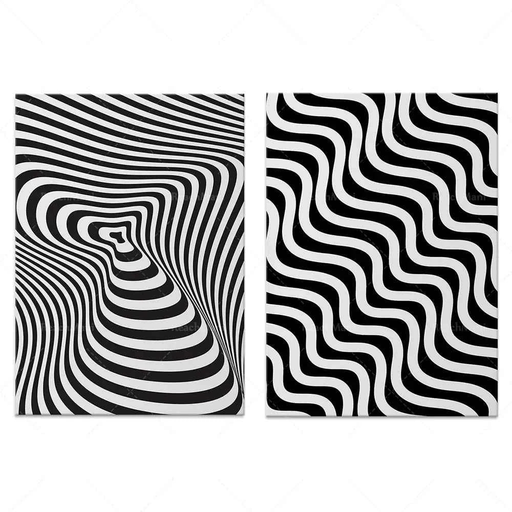 Optical Illusion Wall Art Poster | Black and White Op Art Effect | Modern, Simple, Unique, Eclectic Vertical Black and White Op