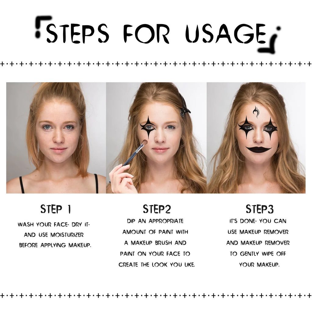 2PCS Halloween Face Painting Kit Highly Pigmented Face Body brus Paint Black and White for DIY Cosplay Theme Parties Body Makeup