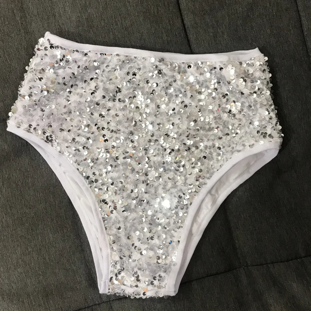 High-Waist Sequined Disco Briefs & Stage Performance Hot Pants