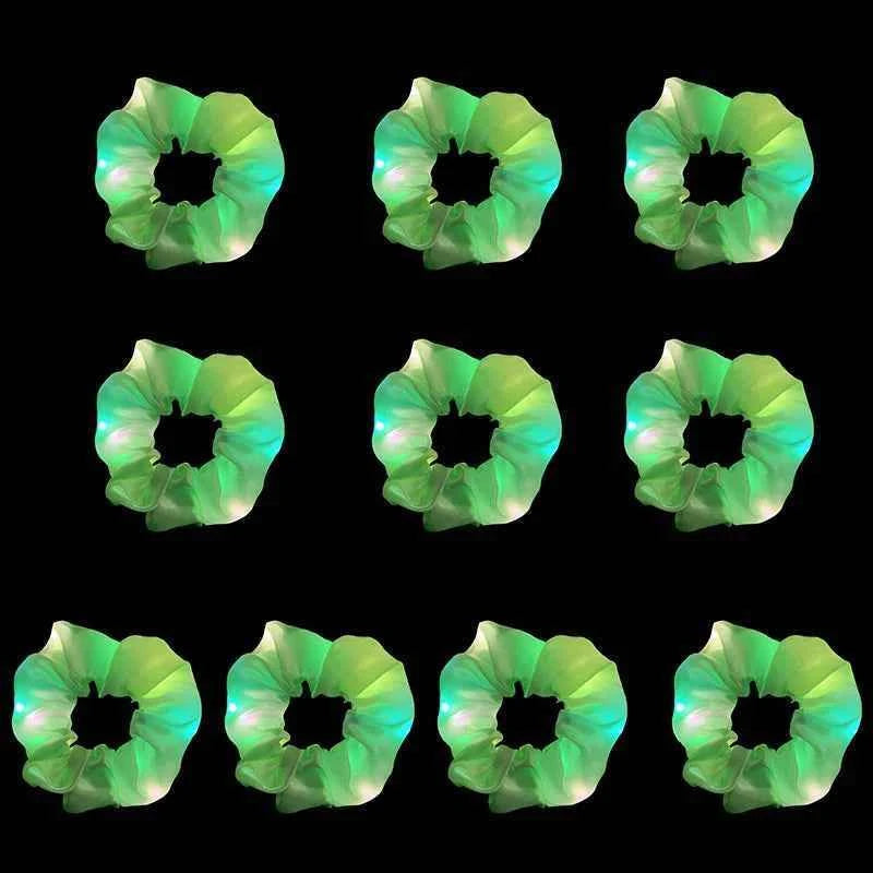 100pcs LED Scrunchies Girl Luminous Flashing Hair Scrunchy Light Up Hairbands Party Favors Glow In The Dark Supplies