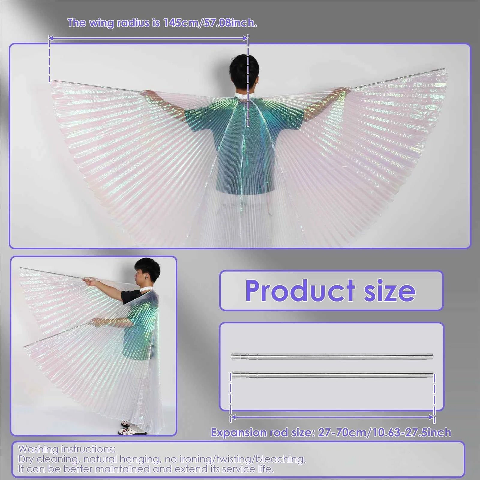 LED Luminescent Cloak Adult Dancers Luminous Butterfly Wing Stage Performance Belly Dancing Party Photo Prop Telescopic Sticks