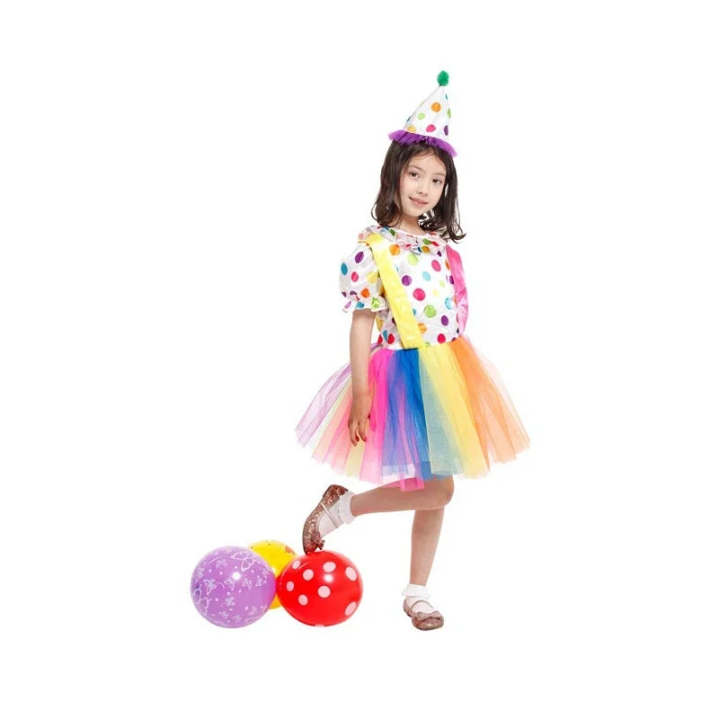 3-4T 4-8Y Child Kids Toddler Rainbow Big Top Fun Clown Costume for Girls Tutu Dress Halloween Purim Carnival Party Fantasia - Big Tim's Magic Emporium