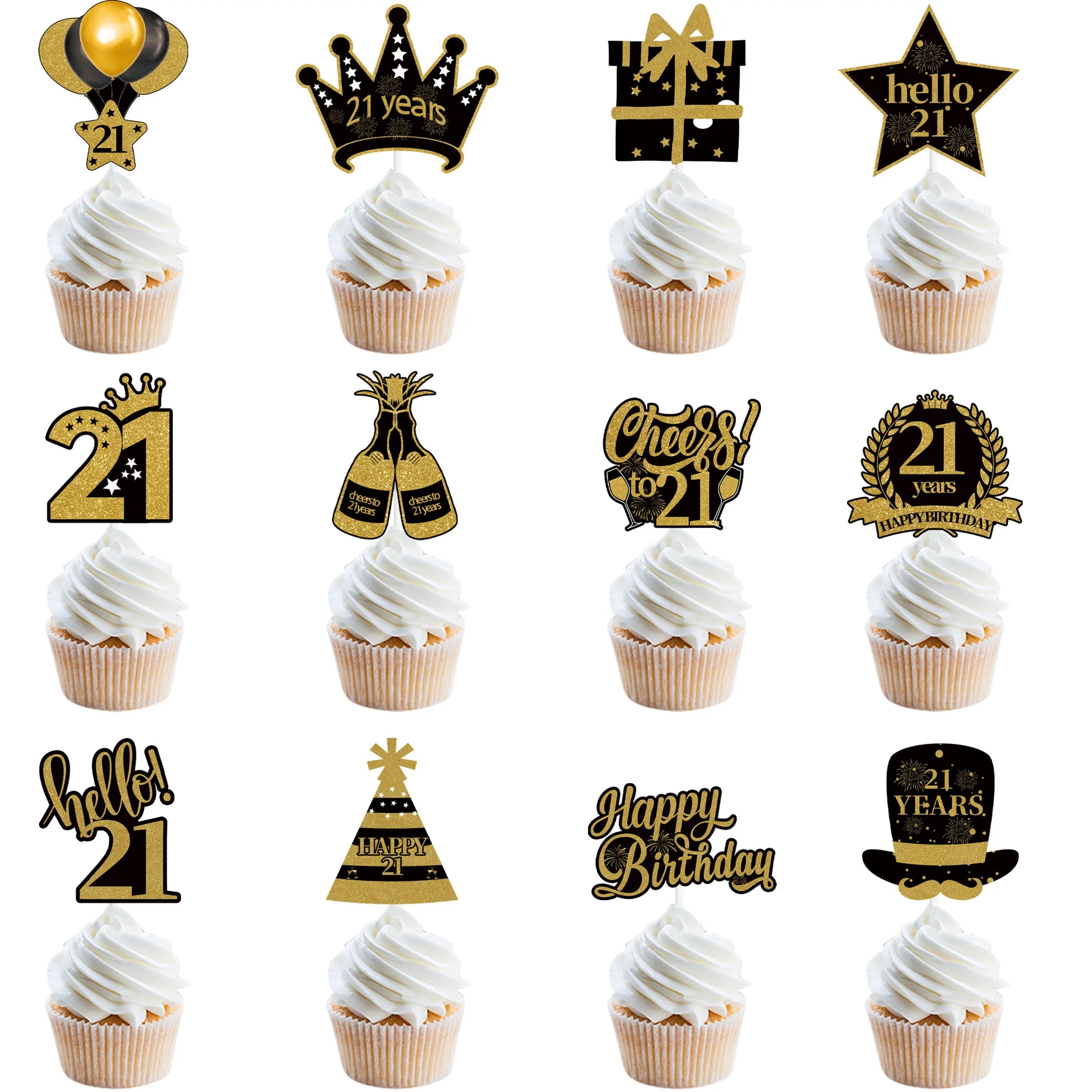 30th 40th 50th 60th Birthday Party Cake Toppers Black Gold Birthday Party Cake Decoration 18 30 40 50 60 Year Birthday Supplies
