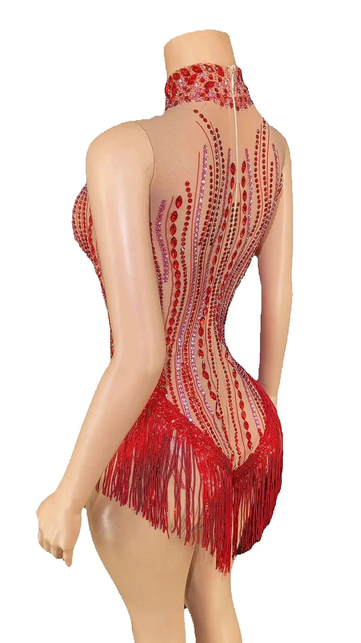 Sparkly Rhinestone, Sequin & Fringe Sleeveless Bodysuit Stage Performance Costume
