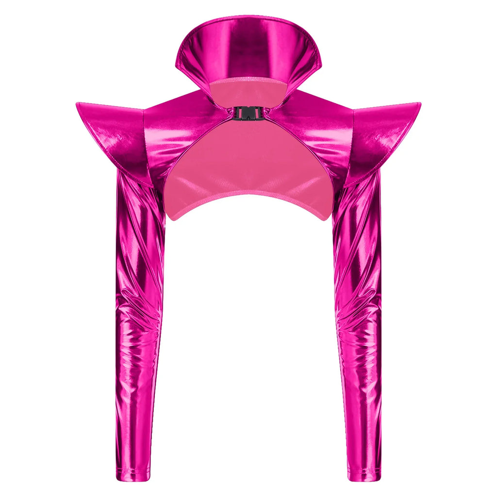 Metallic Shoulder Armor Shrug Crop Top & Sleeves Futuristic Pauldron Stage Costume
